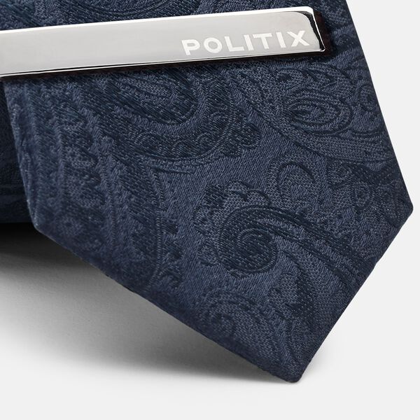Voltri Ultra Slim Paisley Silk Tie, Navy, hi-res
